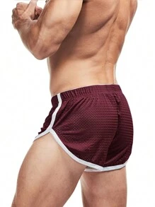Boyfriend Style Men Split Side Short Shorts Sexy 3" Inseam Breathable Mesh Booty Shorts Ranger Panties With Liner - Burgundy - View 2