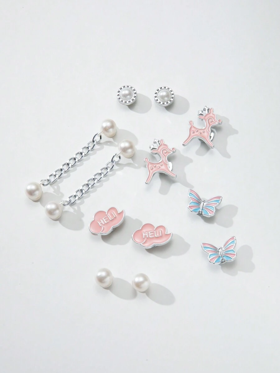 12 Pieces Clog Shoes Accessories,Includes Butterfly, Deer And Chain.Silver Shoe Charms.