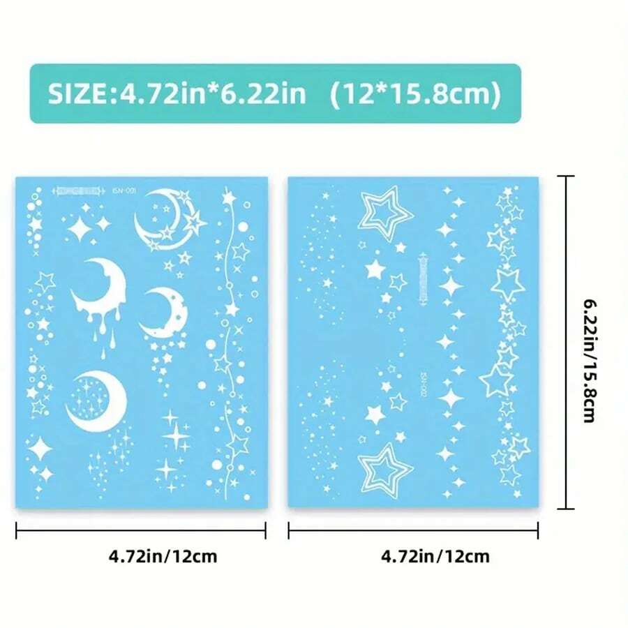 Glow In The Dark Moon & Star Temporary Body Art Tattoos, Waterproof For