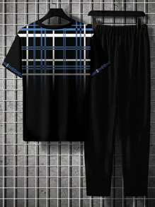 RBARED 男士 3D 印花短袖上衣和裤子套装 - 黑色 - 查看 4