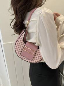 1pc Retro Patchwork Geometric Mini Shoulder Bag, Suitable For Women Daily Use & Gift - Pink - View 3