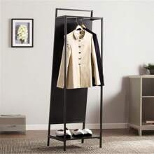 LIVINGANDHOME Living And Home Metal Floor Mirror With Coat Rack Black - Black - View 3