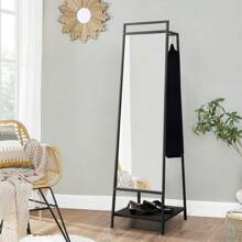 LIVINGANDHOME Living And Home Metal Floor Mirror With Coat Rack Black - Black - View 6
