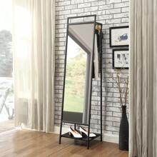 LIVINGANDHOME Living And Home Metal Floor Mirror With Coat Rack Black - Black - View 1