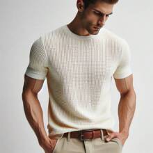 Playera Hombre, Tejido Tipo Waffle Manga Corta - Crema - Ver 2