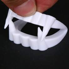 10 peças de presas de vampiro para Halloween, dentes de zumbi demoníaco, gostosuras ou travessuras. Dentaduras de plástico branco. - Branco - Ver 4