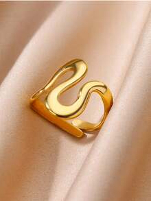 1 件女士时尚花朵戒指金色不锈钢叶蝴蝶几何戒指婚礼派对珠宝礼物 - 金黃色 - 查看 8