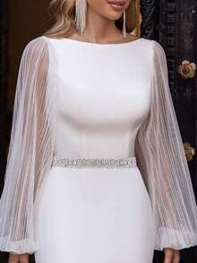 1 件优雅婚礼细腰带，银石新娘配饰，伴娘腰带，派对礼服腰饰 - 白色絲帶 - 查看 4