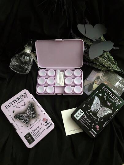 eyekan 六格套装：Y2K风格可爱酷炫蝴蝶印花隐形眼镜收纳盒