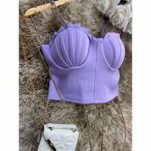 Cropped Top Thin Chain Strap Blouse With Mermaid Cup Fashion Blogger Retro Summer Beach Party Neopreme Suplex Strap - 紫丁香色 - 查看 2