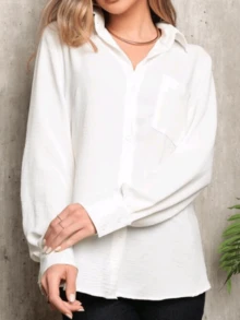WOMEN'S SHIRT Viscolinho Fabric With Long Sleeve Button - trắng - Xem 2