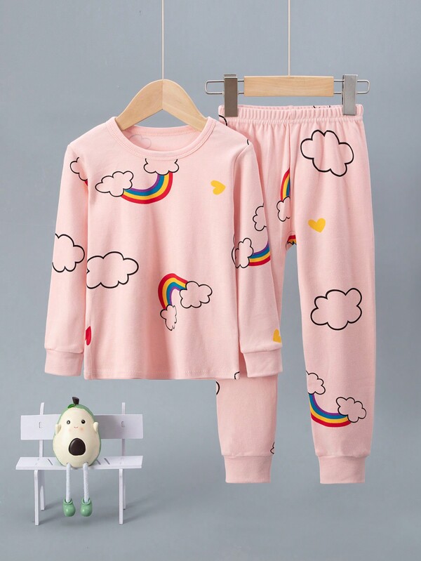 Young Girls Cloud & Rainbow Print Long Sleeve Pajama Set