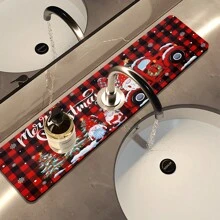 1pc Christmas Pattern Absorbent Faucet Drying Mat, Vintage Coffee Water Absorption Quick Dry Mat, Waterproof Anti-Slip Bathroom Kitchen Countertop Faucet Drying Pad, Office Commercial Farm Home Faucet Decor Mat,Home Decor,Christmas Decor,Party Supplies