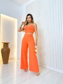 Cropped And Pants Set/Women's Fashion/Summer Fashion YJ598 - trái cam - Xem 3