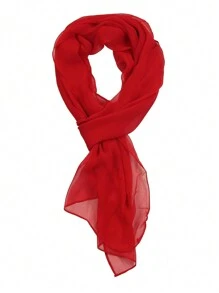 1pc Women Classic Solid Color Chiffon Scarf, Versatile Spring Shawl Accessories Women Winter Fall - Red - View 5