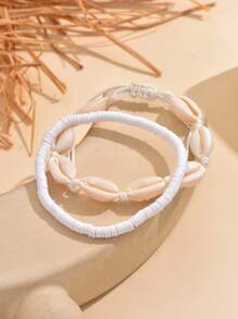 2 pezzi Bracciale alla caviglia bohémien con perle finte, conchiglie e stelle marine per donne, regalo da spiaggia