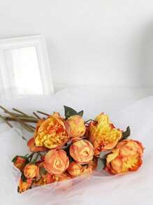 2 Bouquet Artificial Peonies Silk Flowers Vintage Fake Flowers Faux Peony Flowers For Flower Arrangements Artificial Centerpiece Home Table Dining Room Decor - trái cam - Xem 2