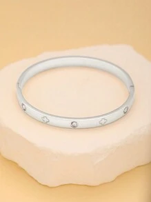 1pc Fashionable Luxury Stainless Steel Cubic Zirconia Bracelet For Women, Suitable For Party, Gathering And Daily Wear - Silver - View 2