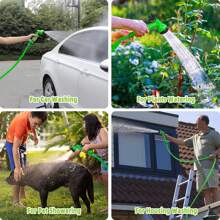 GRANDMA SHARK Garden Hose 15m Hose Pipes With 7 Modes Expandable Hose Pipe With Water Spray Gun Hosepipes For Garden, Magic Water Pipe Garden Hose Reel - 綠色 - 查看 7