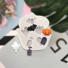 1pc Halloween Silicone Mold, Pumpkin Scarecrow Bat Ghost Tombstone Mold, Candle Mold, Soap Mold, Resin Molds, DIY Soft Pottery Clay Drop Glue Decorative Mold,Hand Decorative Art Tools - Halloween Stencil H - View 3