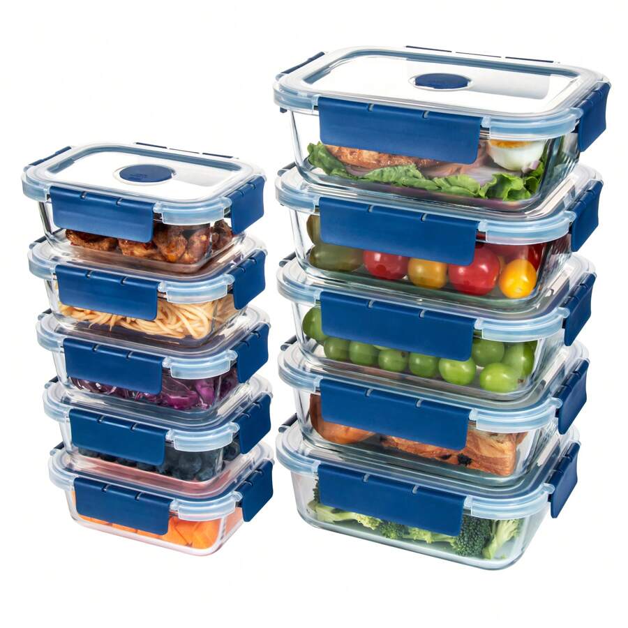 [10-PACK] High Borosilicate Glass Meal Prep Containers With Steam Vent, Food Storage Containers With Airtight Lids, For Home Kitchen Office Lunch Portion Control - 深藍 - 查看 1
