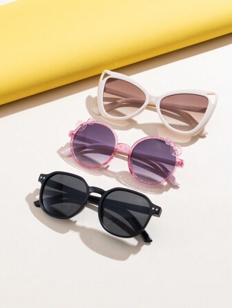 3 件套儿童时尚眼镜，带铆钉、猫耳和蝴蝶结装饰