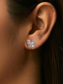 1 Paar elegante Cut Out Schmetterling Zirkonia Ohrstecker Damenschmuck für Frauen 925 Sterling Silber raffinierte Ohrringe Feinjuwelen Geschenke für Mädchen für den täglichen Gebrauch, Verabredungen, Dekoration für Abschlussball und Partys
