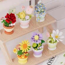1pc Splicing Building Blocks Flower, Cute Tulips,Sunflower,Galsang Flower,Lotus,Rose Building Blocks Flower, Creative Assembly Building Blocks Toy Model, Home And Office Desktop Decoration,Christmas Valentine's Day Mother's Day Birthday Gift Room Decoration