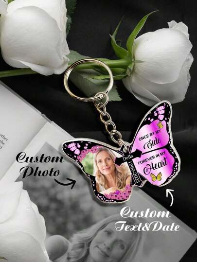 1pc Custom Photo Memorial Keychain With Name Personalized Butterfly Keychain Custom Cross Keychain Once By My Side Forever In My Heart Memorial Gift For Loss Of Loved One, Memorial Keepsake, Unique Sympathy Gift, In Memory Of Grandpa, Grandma Remembrance, Bereavement Gift Birthday Gift, Mother's Day Gift, Father's Day Gift, Best Friend Gift, Gift For Mom/ Dad/ Her/ Him/ Girlfriend/ Boyfriend/ Wife/ Husband/ Friend,Engraved, ,Stainless,Colorful,Cute,Adorable,Funny,Kawaii,Y2K,Stylish,Unisex,Casual,Custom,Personalized,Unique,Customized,Ideal Gifts For Him,Ideal Gifts For Her,Her,Boyfriend,Girlfriend,Family,Friends,Children,For Anniversaries,For Valentine's Day,For Mother's Day,For Birthdays,For Children's Day,For Father's Day,For Graduation,For Weddings,For Housewarming