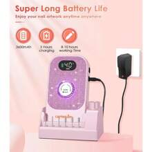 COSYGLOW 1Pc Electric Nail Drill File Nail Supplies, 40000RPM Professional Nail Drill With Bits & Base, Pink Diamond Rechargeable Nail E File Machine For Remover Gel Nail Polish Acrylic Nails Manicure For Salon Home - Kim Cương Hồng & Hồng - Xem 3