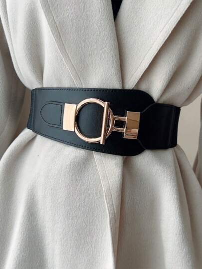 1pc Women Solid Color Vintage Casual PU Leather Waist Belt, Versatile Fashion Accessory For Dresses And Coats Summer, School