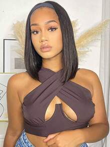 Headband Wigs Highlight Brown Short Straight Hair Black Bob Headband Wig Wear And Go Glueless Wig Synthetic Wig With Headband 12 Inch For Women