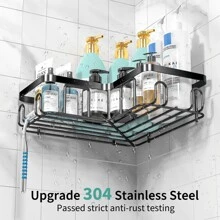 3 Pack Corner Shower Caddy,Adhesive Shower Caddy With Soap Holder And 20 Hooks, Rustproof Stainless Steel Shower Organizer, No Drilling Wall Mounted Shower Rack, For Bathroom, Kitchen - 黑色 - 查看 4