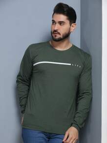 Men's Long Sleeve T-Shirt Basic Blouse Without Hood LIFE Print - Hijau - View 2