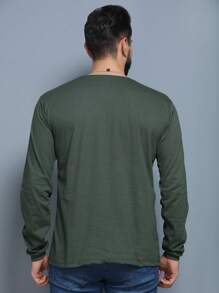 Men's Long Sleeve T-Shirt Basic Blouse Without Hood LIFE Print - Hijau - View 6