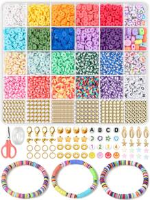 4800 pièces Kit de fabrication de bracelet en perles d'argile de polymère avec 48 couleurs, comprenant des pendentifs DIY, pour des cadeaux d'artisanat et la création de bijoux DIY