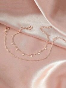 2pcs Minimalist Thin Circle Chain Bracelet Set - Rose Gold - View 2