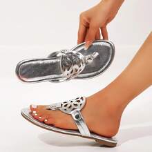 Women's Flip Flops Flat Sandals Comfort Dress Leather Sandals - 銀色 - 查看 8