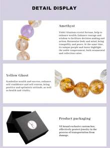 VE 1 件高品质“宝藏”天然水晶手链，含黄水晶、紫黄晶、紫水晶、白水晶，带来财富、好运和幸福。适合家庭、情侣、礼物、朋友、女性日常佩戴。天然宝石颜色各异。 - 彩色 - 查看 5