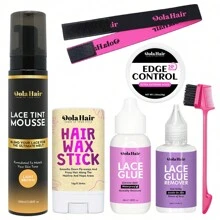 7pcs/Set Lace Wig Glue Kit Lace Tint Melting Hair Mousse,3.8 Fl Oz Lace Tint Mousse For Women Wigs Toupees And Hairpieces Natural Finishing Lace Color, Lace Tint For Wigs Tool Set .Wig Install Kit 7Pcs(Hair Wax Stick,Lace Glue.Glue Remover.Edge Control)