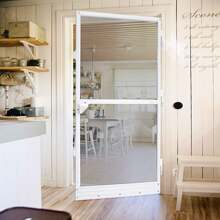 VA-Cerulean Fly Screen Door With Aluminum Frame, 95*210cm/120*240cm, White, Fly Screen Doors Fiberglass Fabric, Insect Protection Door, Fly Protection Mosquito Protection - 白色 - 查看 1