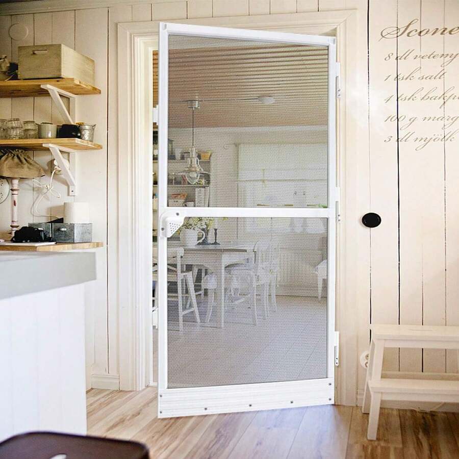 VA-Cerulean Fly Screen Door With Aluminum Frame, 95*210cm/120*240cm, White, Fly Screen Doors Fiberglass Fabric, Insect Protection Door, Fly Protection Mosquito Protection - 白色 - 查看 1