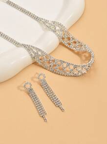 Exaggerated Rhinestone Choker Women Necklace Unique Design Collar Necklace Formal Event Jewelry - Silver - View 2