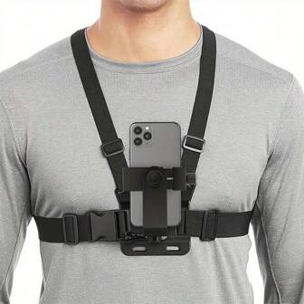 1pc Universal Phone Chest Mount Clip Holder, Outdoor POV Video Smartphone Clamp, Phone Chest Strap Mount, Headstrap Phone Mount, Shoulder Camera Strap, Convenient For Outdoor Live Streaming, Fishing, Etc.