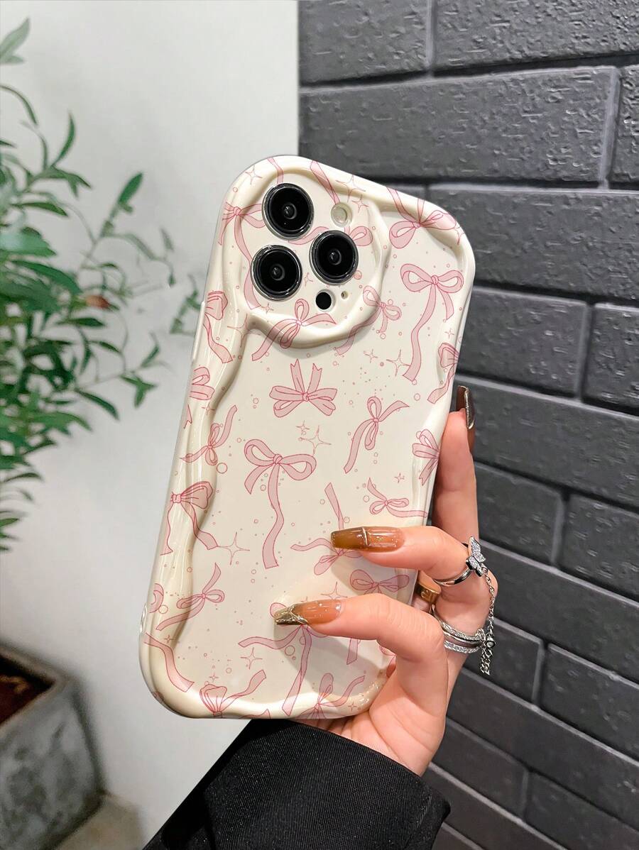 Bow-Knot TPU Pink Bow-Knot TPU Bow-Knot TPU Wavy Anti-Drop Phone Case 1pc Bow-Knot TPU Wavy Anti-Drop Phone Case Compatible With IPhone 11, 12, 13, 14, 15, 16, 12 Pro Max, 13 Pro Max, 14 Pro Max, 15, 15 Pro, 15 Plus, 15 Pro Max, 16 Pro Max, 17, 17 Pro Max, A03, A04, A12, A13, A23, A24, A33, A34, A52, A72, A73, S20 FE, S22, S23, S24 Birthday Gift Spring Easter Anniversary Mom - Apricot - View 1