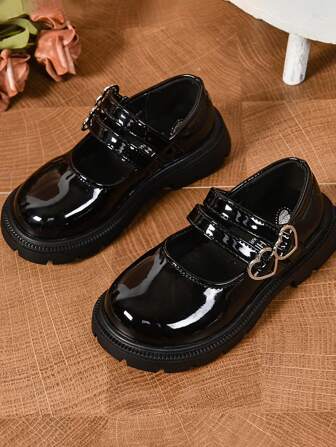 1 双春秋软底轻便舒适公主风格女童皮革正装鞋，儿童舞蹈/表演平底鞋