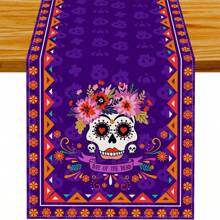 Day Of The Dead Linen Table Runner Sugar Skull Day Of The Dead Mexican Carnival Carnival Festival Decoration Mexico Holiday Party Kitchen Dining Room Home Decor Decor, Home Decor