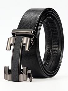 Cinturón para hombres con hebilla automática, cinturón con letras, cinturón de moda casual de negocios, adecuado para fiestas, Día del Padre, regalo del Día de San Valentín. Verano, casual escolar, negocios, regalo para novio, esposo, padre, hombre, uso diario, moda, adolescente, al aire libre, vacaciones, atlético, viaje, calle, bohemio, vintage