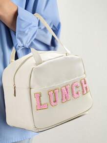 1pc Leather Insulated Storage Bag, Elegant Solid Color, Unique Exquisite Embroidered Letter Design, Keeps Temperature & Style - Multicolor - View 5