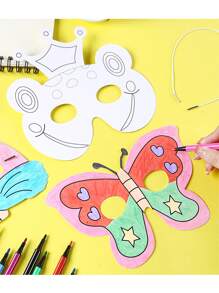 1 件儿童 DIY 彩色动物面具、幼儿园创意美术工艺玩具、卡通游戏手工材料包 - 白色 - 查看 4